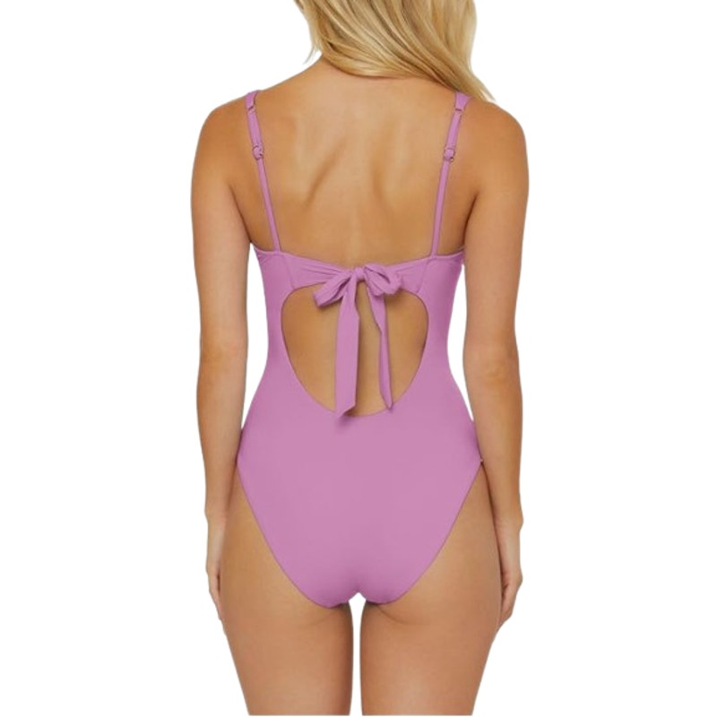 BECCA Women's Color Code V-Wire One Piece Swimsuit Large Malva Purple NWT