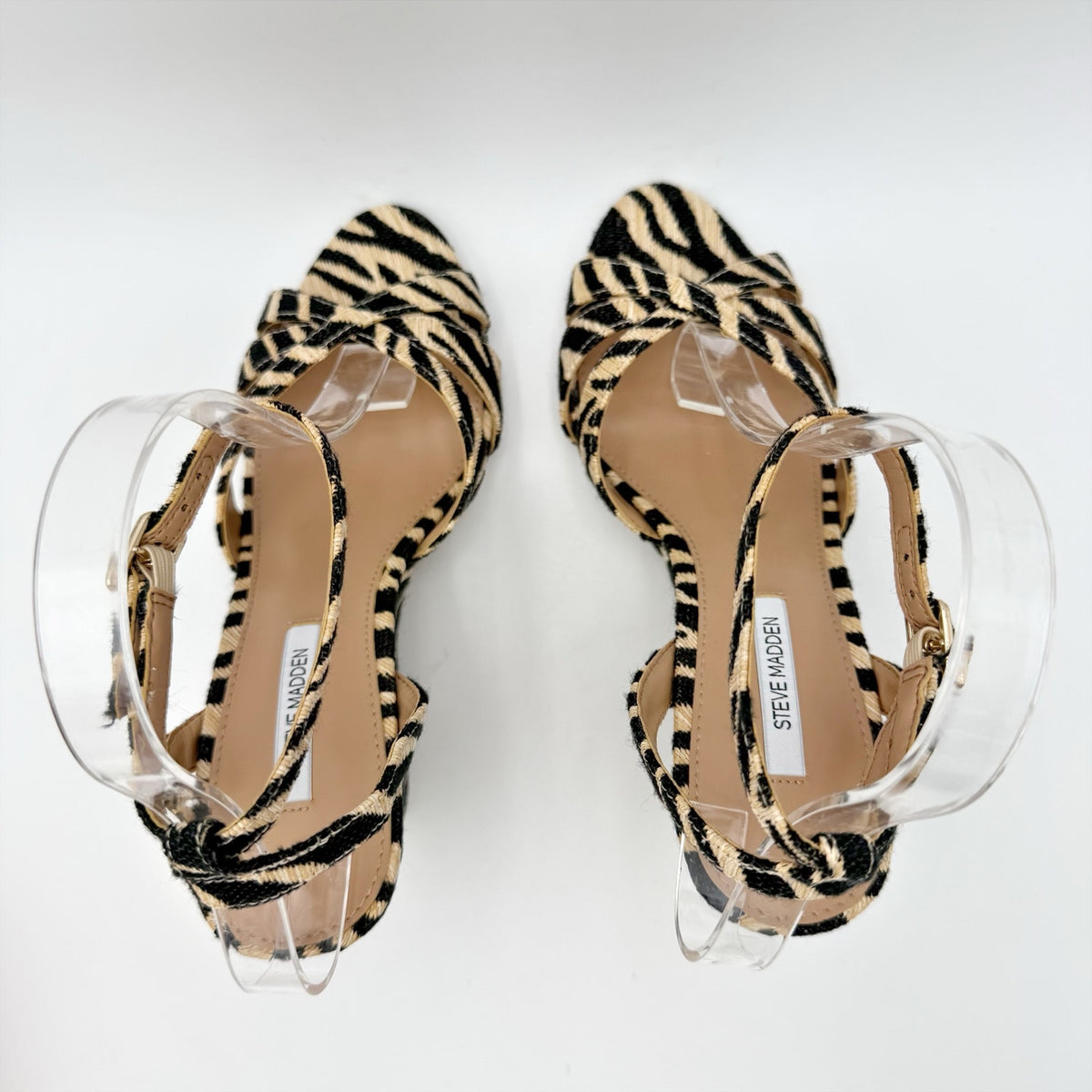 Steve Madden Womens Harbor Wedge Sandals Size 8 M Zebra Brown Black NIB