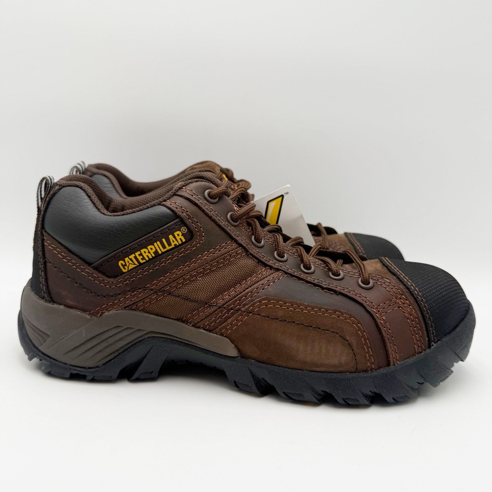 Caterpillar Mens Argon Composite Toe Work Shoes Size 7 WIDE Brown Leather NIB