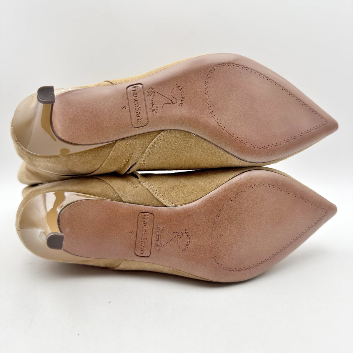 Franco Sarto Womens Anna Heel Ankle Bootie Size 8 M EU 38.5 Taupe Tan Suede NIB