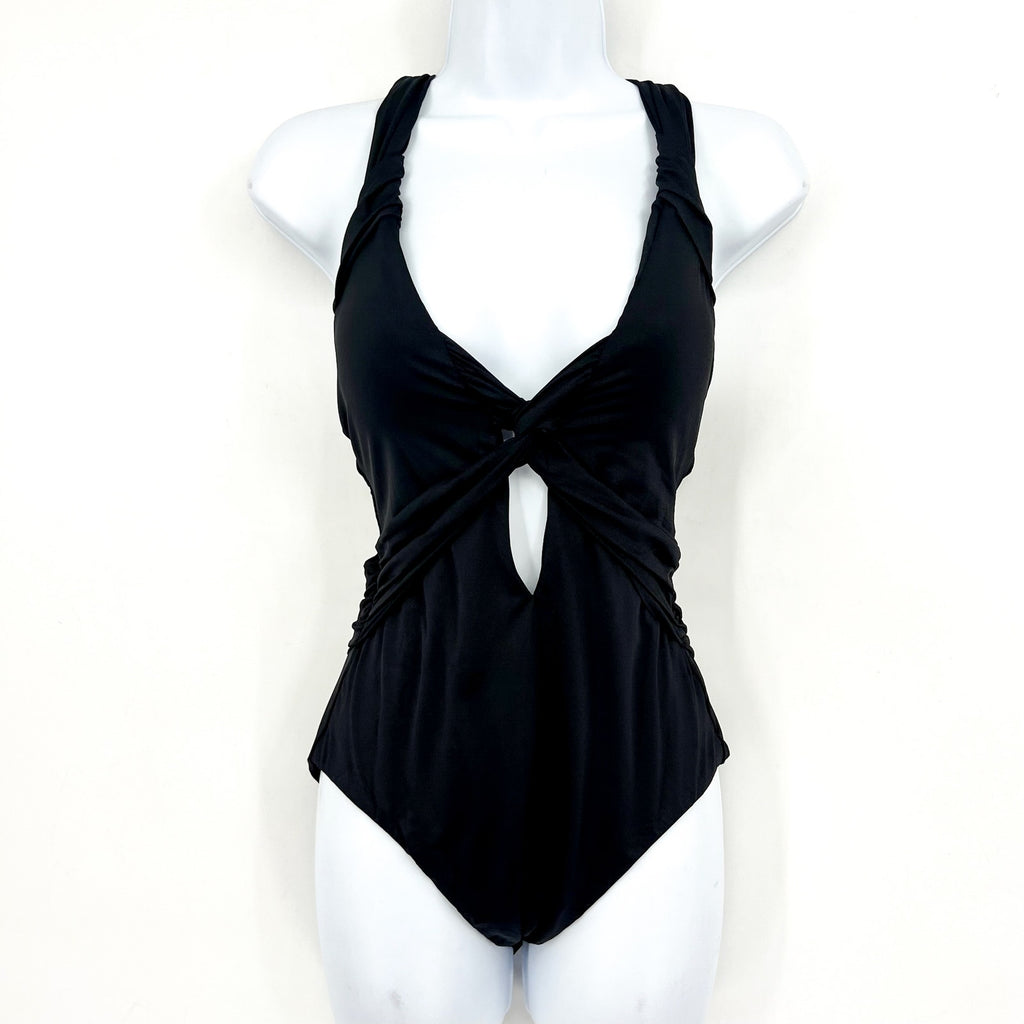 BECCA Women's Twist Cut-Out One Piece Swimsuit Medium Black Color Code NWT
