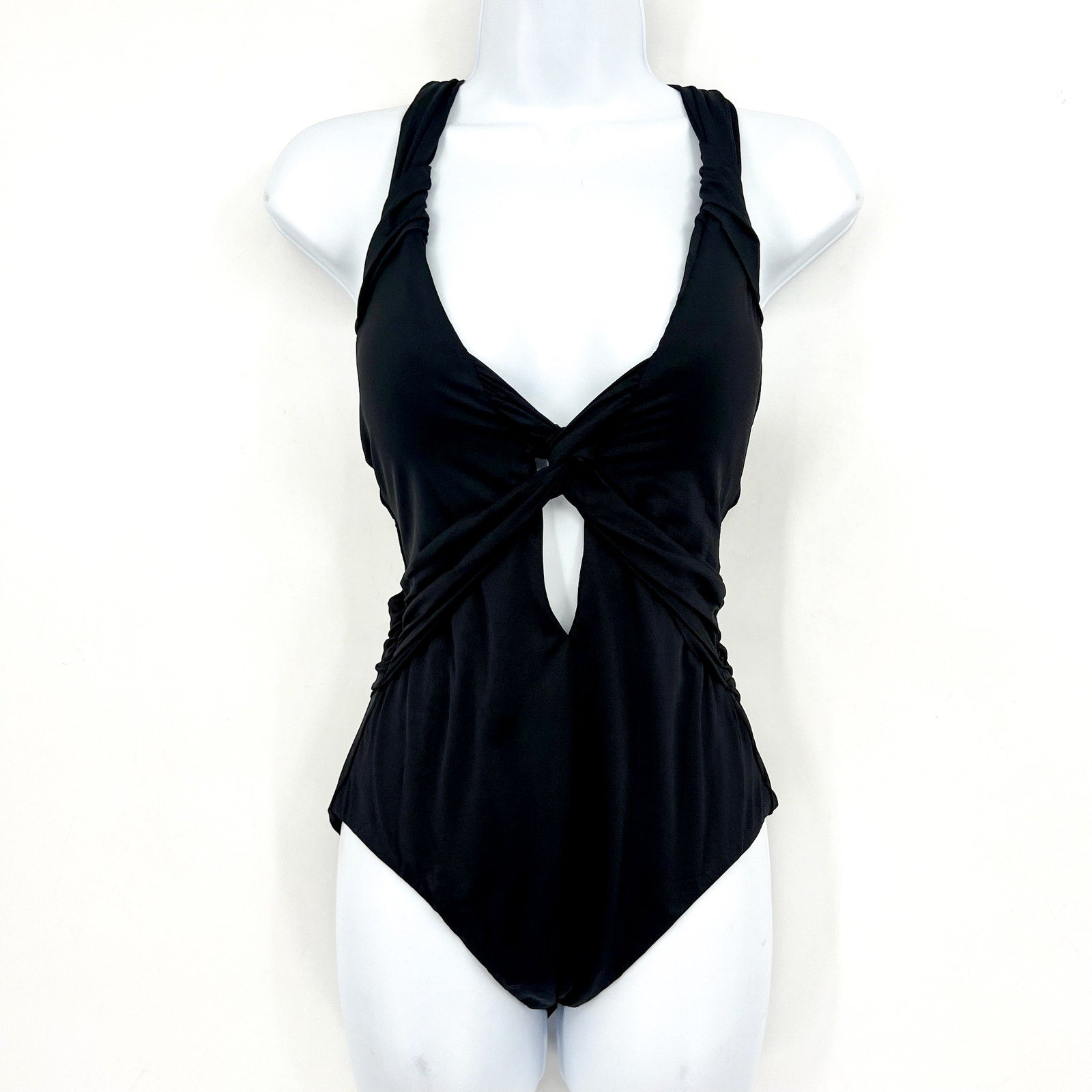 BECCA Women's Twist Cut-Out One Piece Swimsuit Medium Black Color Code NWT