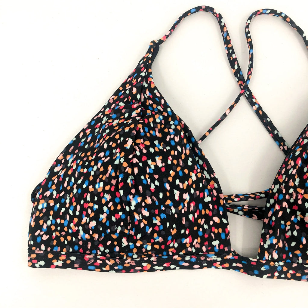 PRANA Women's Sunkissed Bikini Top XL Black Alotta Dots Stretch UPF 50+ NWT