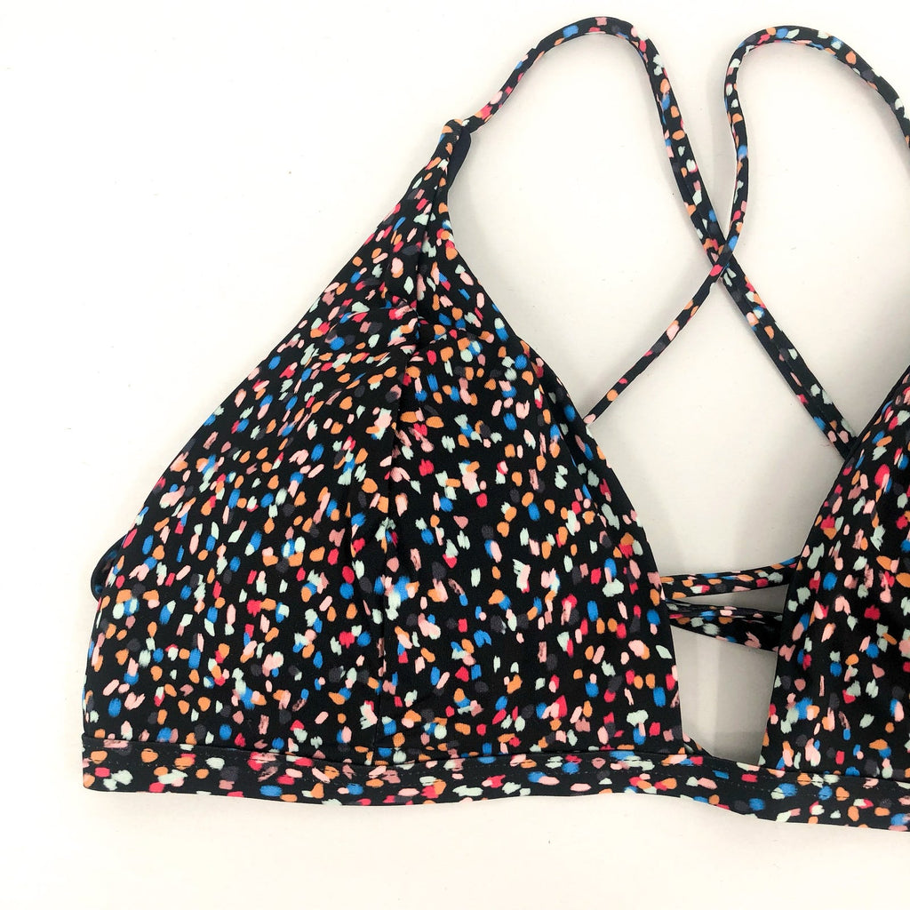 PRANA Women's Sunkissed Bikini Top XL Black Alotta Dots Stretch UPF 50+ NWT