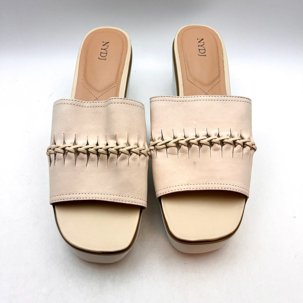 NYDJ Women's Rory Wedge Sandals Size 10M White Beige Leather Slip On NWOB