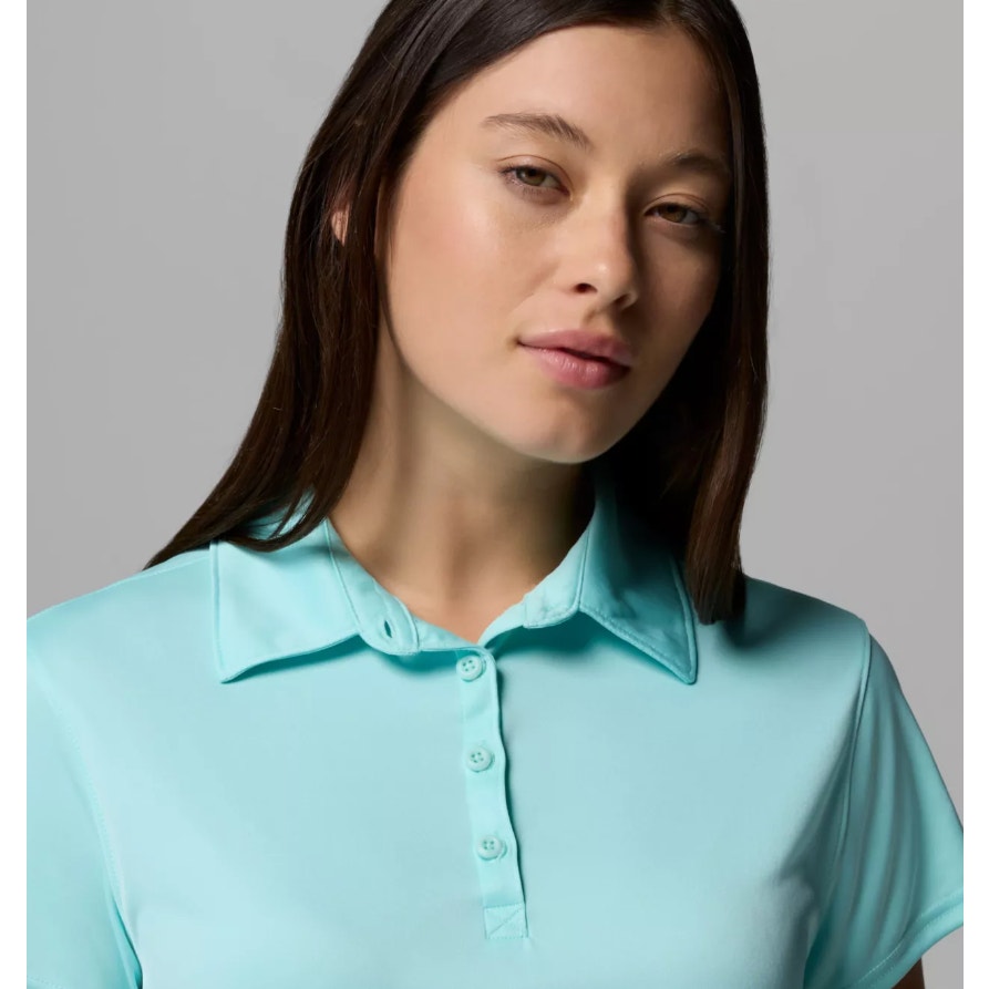 COLUMBIA Women's PFG Tidal Tee Polo Shirt XXL Blue Gulf Stream Short Sleeve NWT