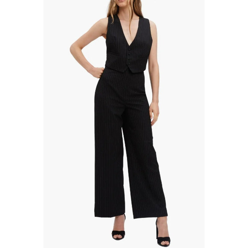 BARDOT Women's Pinstripe Wide Leg Pants US 8 Large Black High Rise NWT