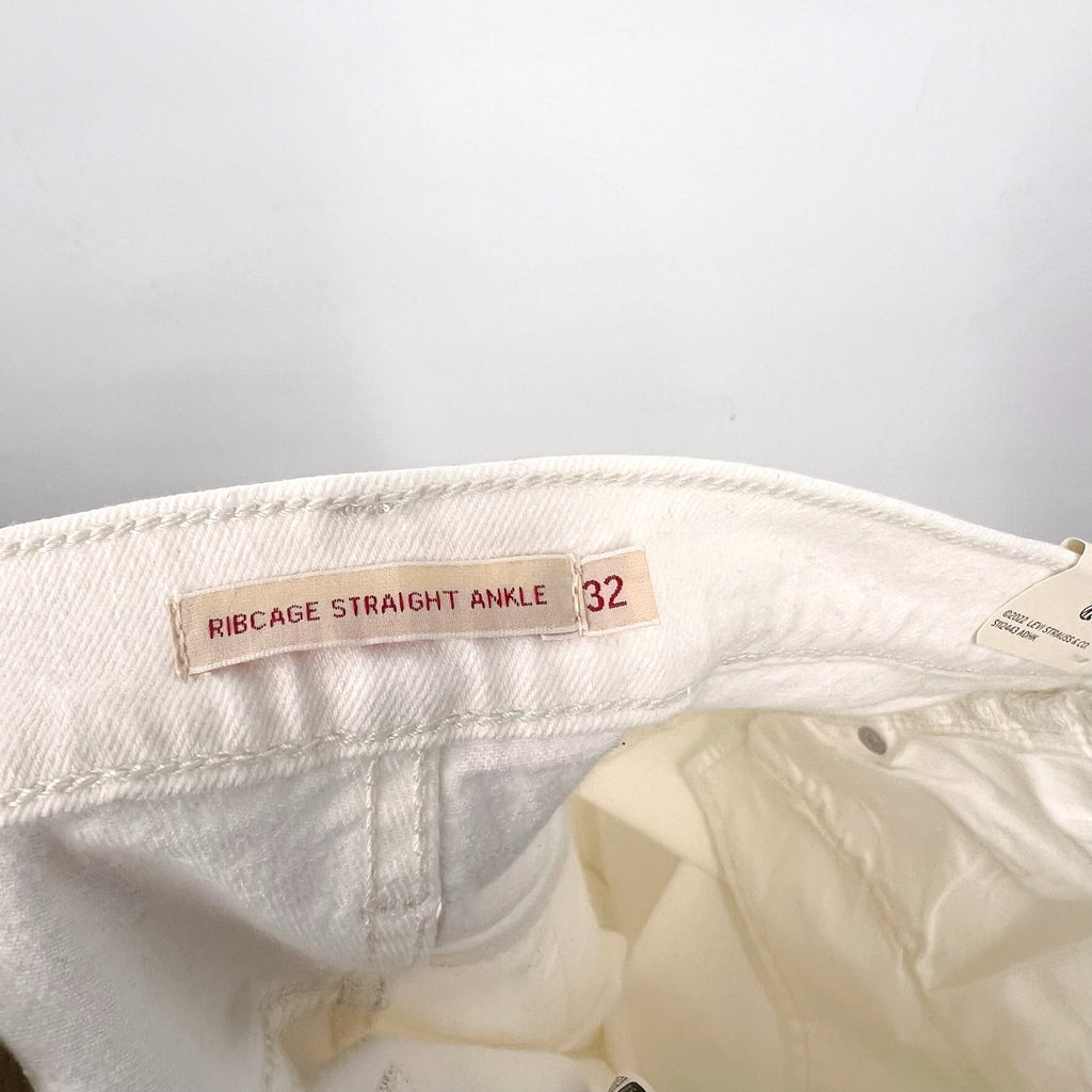 LEVI'S Womens Ribcage Straight Ankle Jeans 32x27 US 14 Cloud White 726930076 NWT