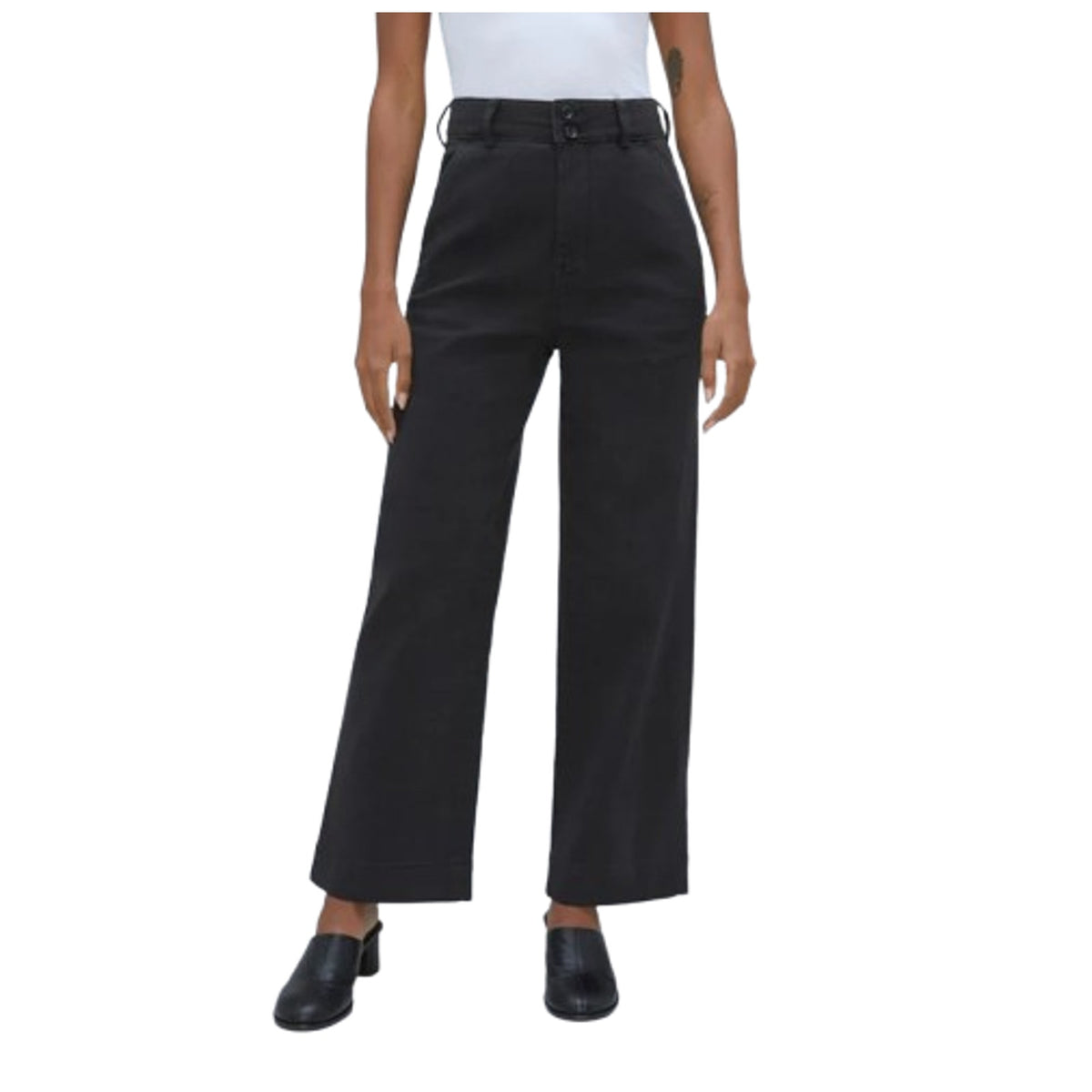 EVERLANE Womens Organic Wide-Leg Crop Pants Size 4 Black Chino Stretch Twill NWT