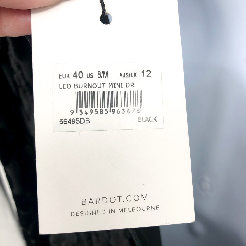 BARDOT Women's Leo Mini Dress Medium US 8 Black Burnout Velvet Long Sleeves NWR
