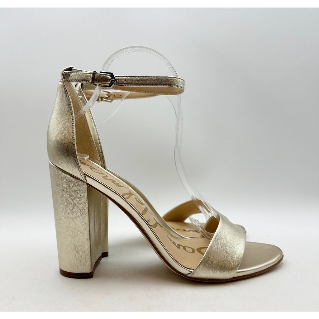 SAM EDELMAN Women's Yaro Dress Sandals Size 10.5 Gold Leather Blocked Heel NWOB