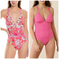 TOMMY BAHAMA Summer Reversible One Piece Swimsuit Size 12 Pink White Floral NWT