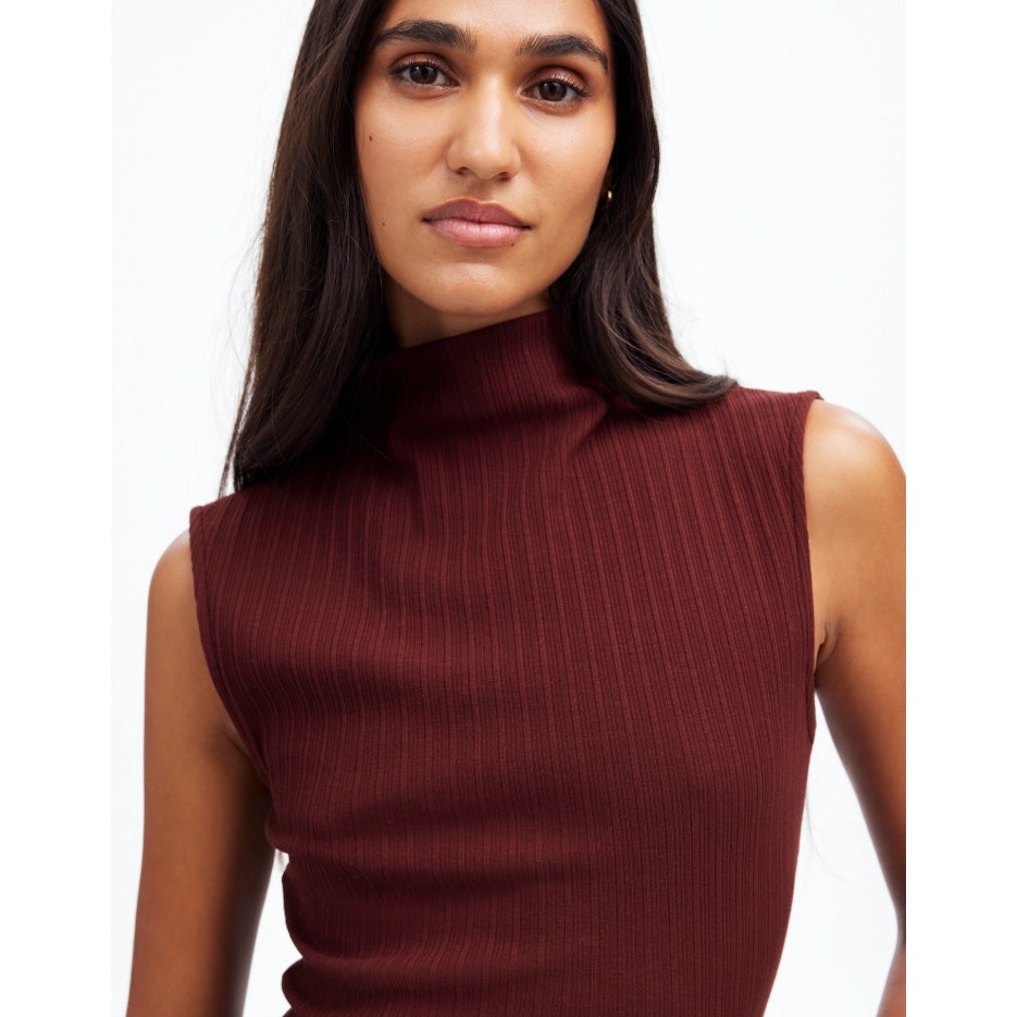 MADEWELL Womens Ribbed Mockneck Tank Top Medium Red Cabernet NT679 NWT