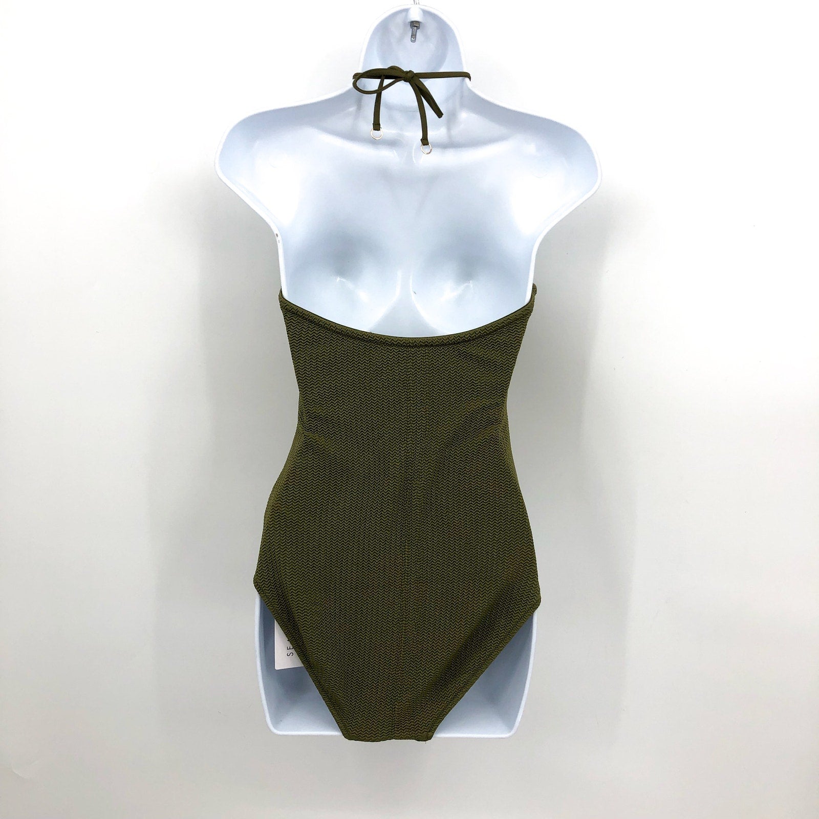 SEAFOLLY Sea Dive Bandeau Maillot One Piece Swimsuit US 8 Green Khaki NWT