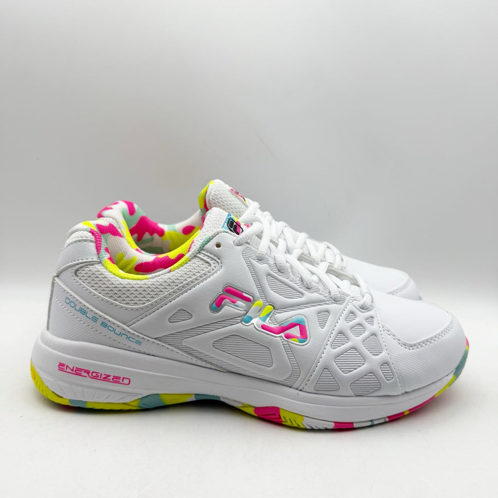 FILA Womens Double Bounce 3 Pickleball Athletic Shoes Size 11 White Neon NWOB