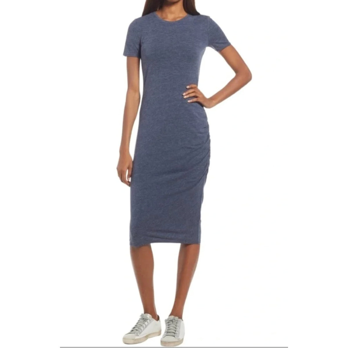TREASURE & BOND Women's Ruched Jersey Dress Small Navy Blue NWT
