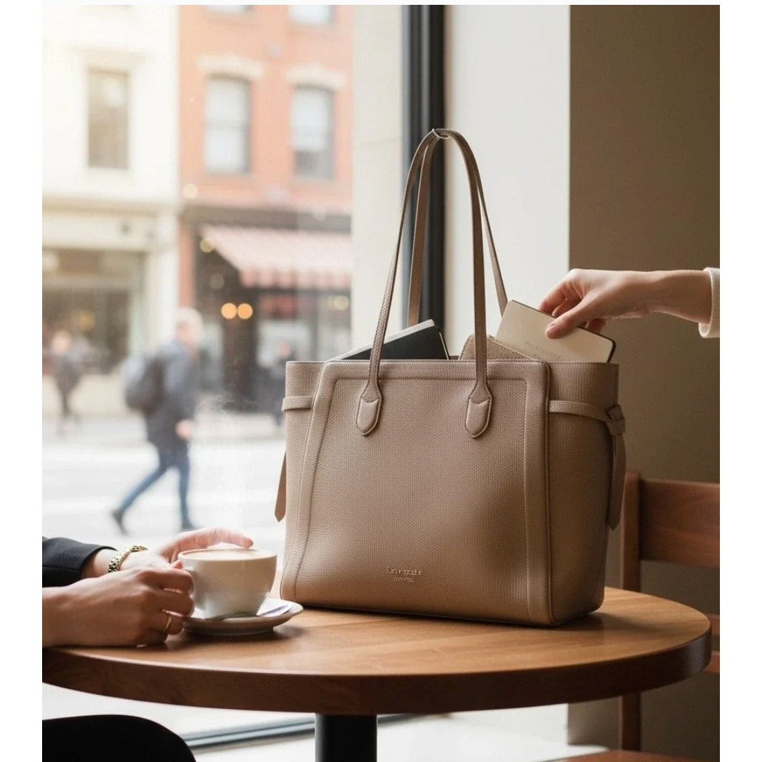 KATE SPADE Knott Large Tote Bag Tan Raw Pecan Shoulder Straps Leather NWT
