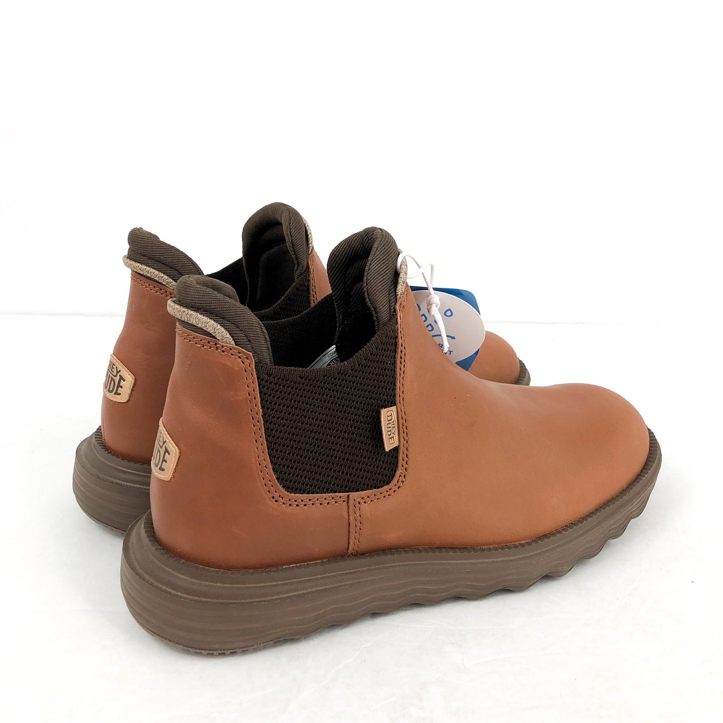 HEY DUDE Womens Branson Ankle Boots US 7 Cognac Leather Pull-On NIB