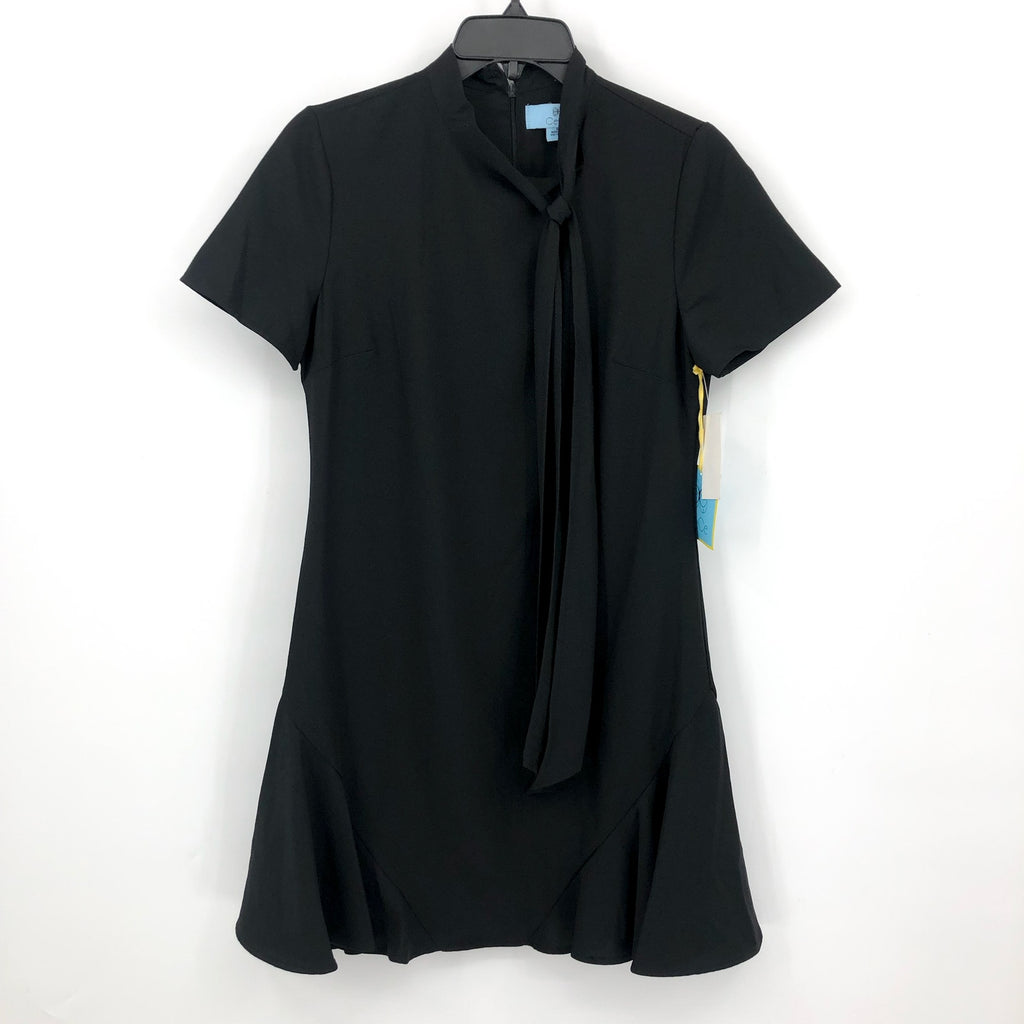 CECE Women's Ruffled Bow Neck Mini Dress Size 6 Rich Black Short Sleeve NWT