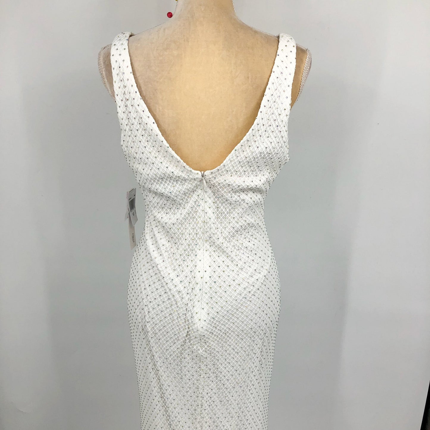 AQUA FORMAL Women's Rhinestone Embellished Fishnet Gown Size 12 Ivory NWT