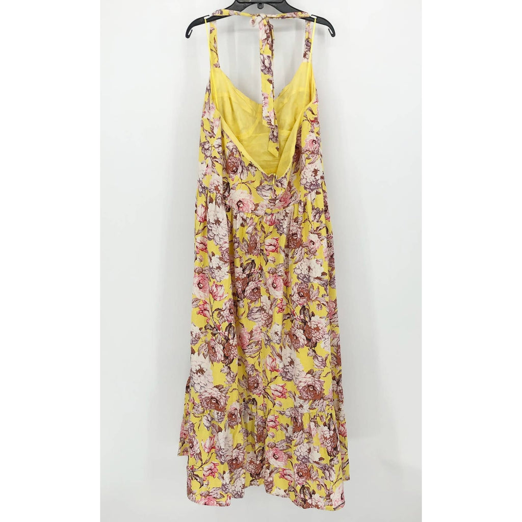 BARDOT Womens Labella Midi Dress US 2 XS Tropical Yellow Floral-Print Halter NWT