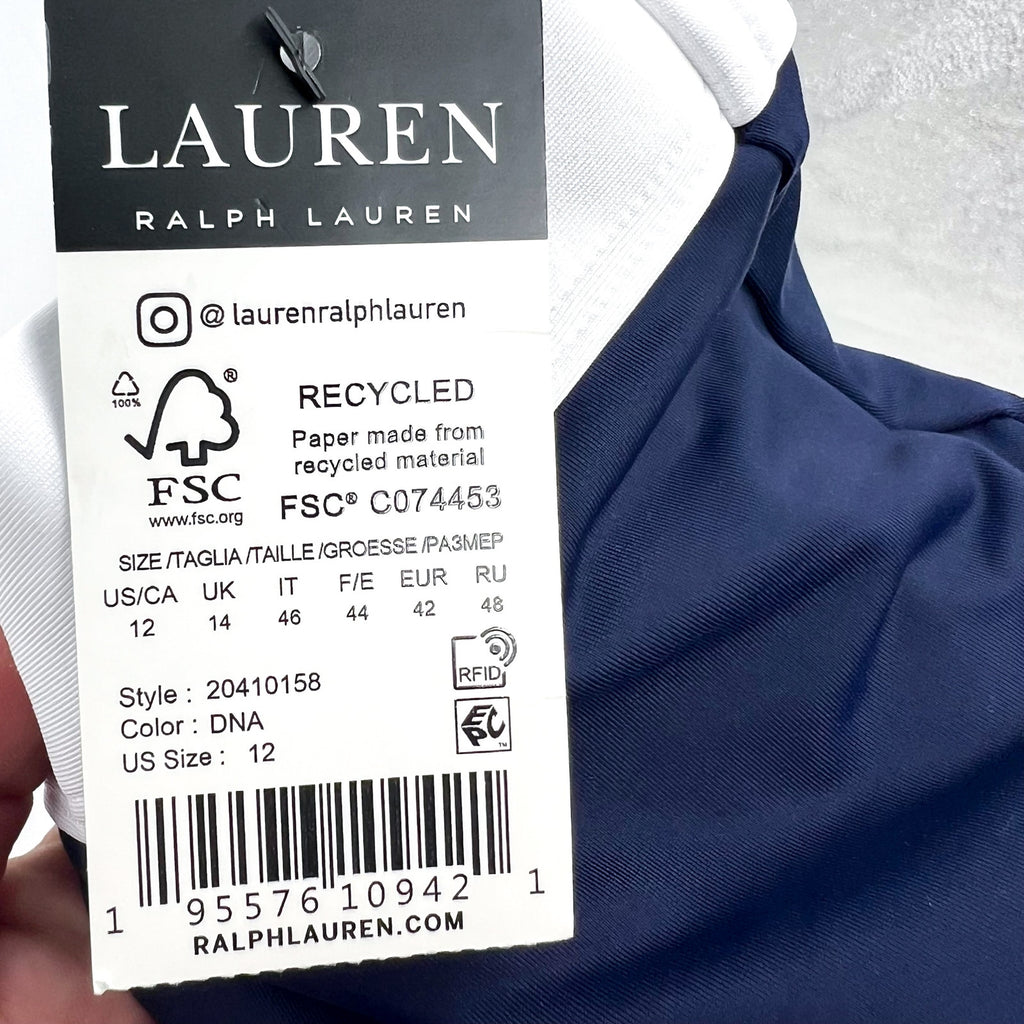 LAUREN RALPH LAUREN Bel Air Bikini Bottom Size 12 Navy Blue High Waist NWT