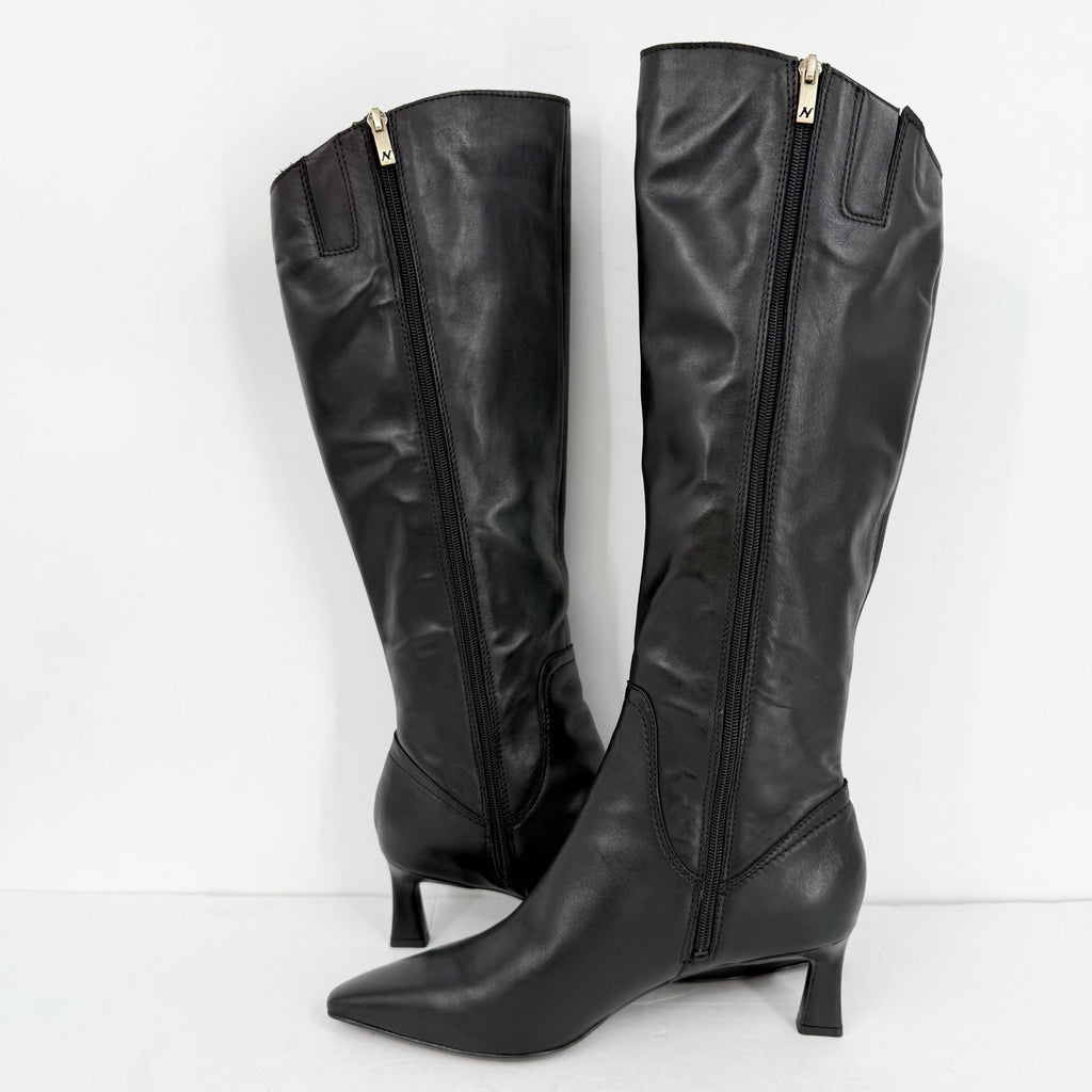 Naturalizer Women Deesha Knee High Boots US 7.5 WIDE Wide Calf Black Leather NIB