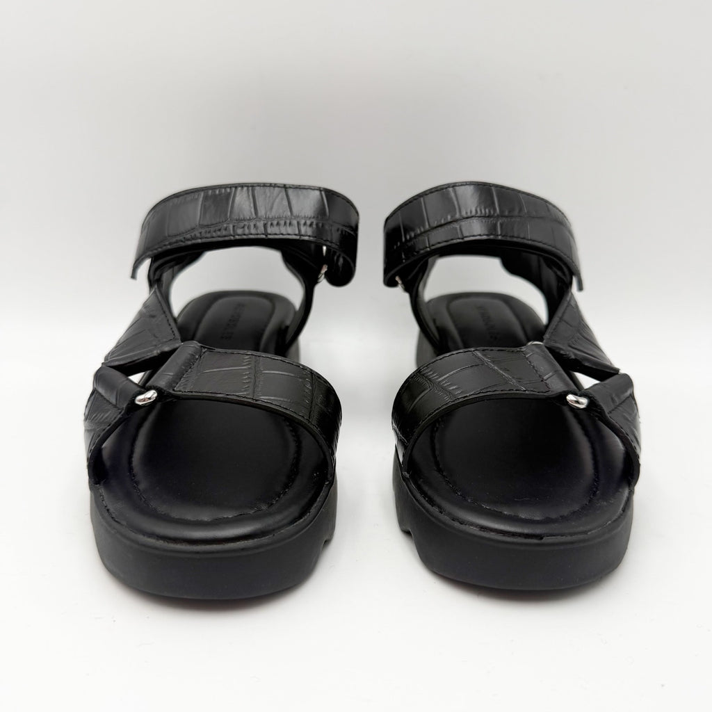 Aerosoles Womens Wave Sandals Size 6 M Black Crocodile Leather NIB