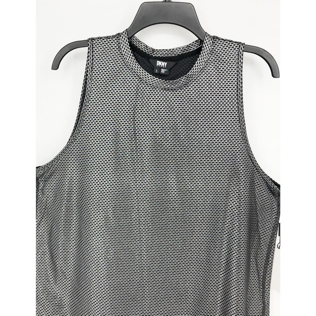 DKNY Sport Womens Honeycomb Mesh Sleeveless Top Large Silver Black NWT