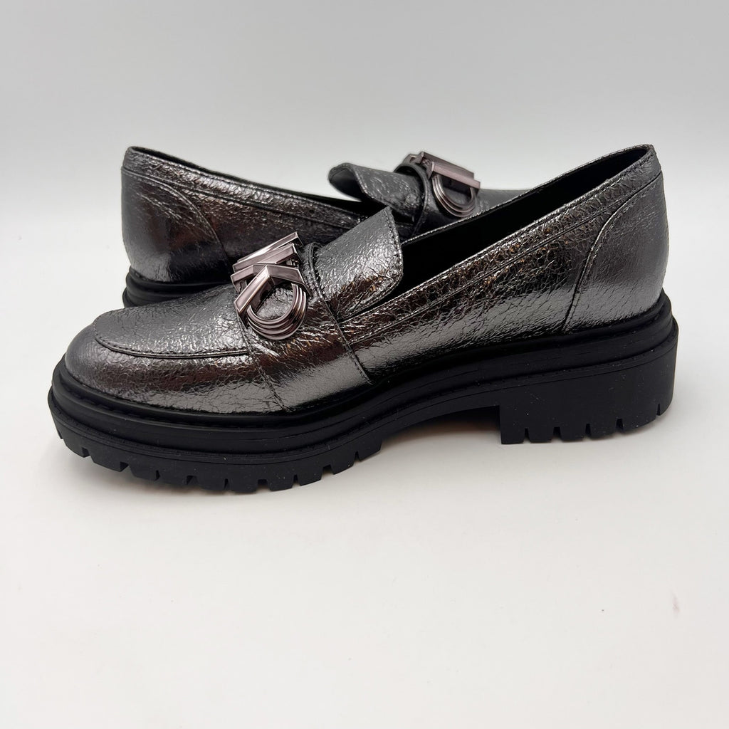 Micheal Kors Womens Parker Lug Loafers Size 6 M Metallic Grey NWOB