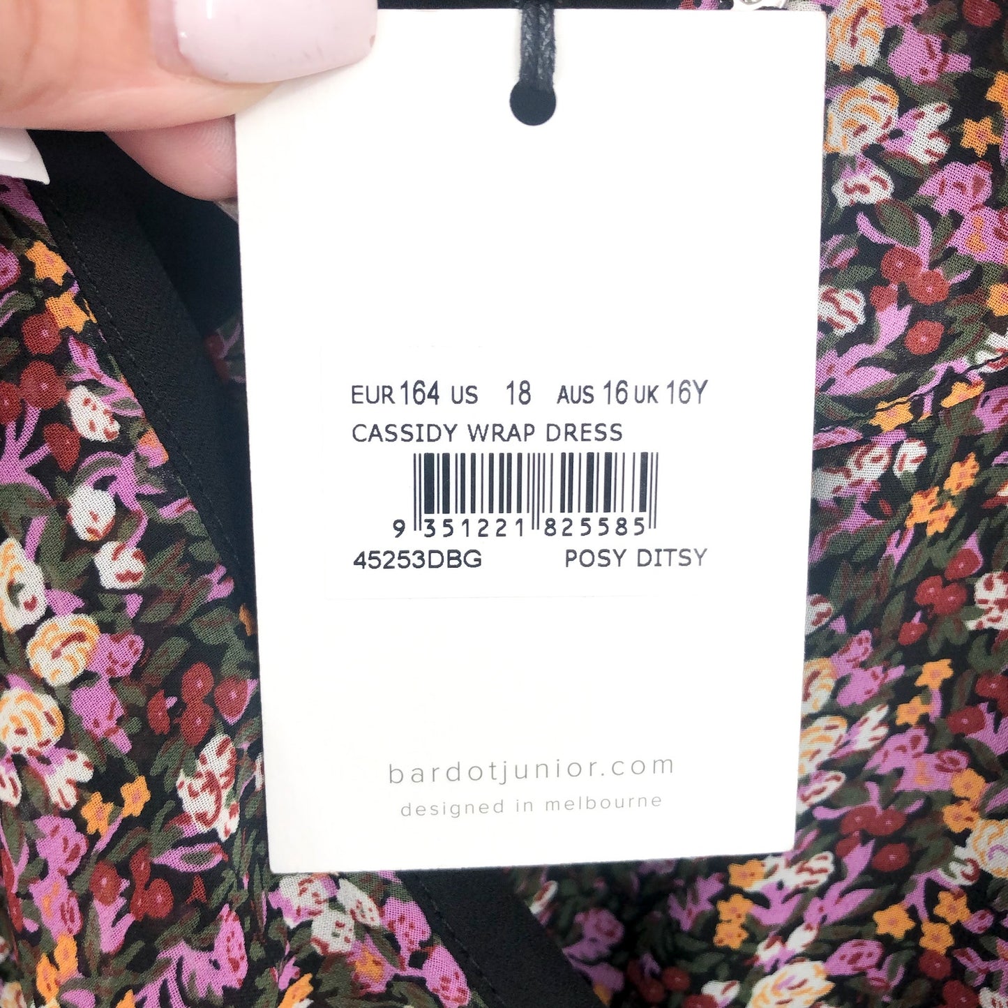 BARDOT JUNIOR Girls Cassidy Wrap Dress Size 18 Black Pink Floral Long Sleeve NWT