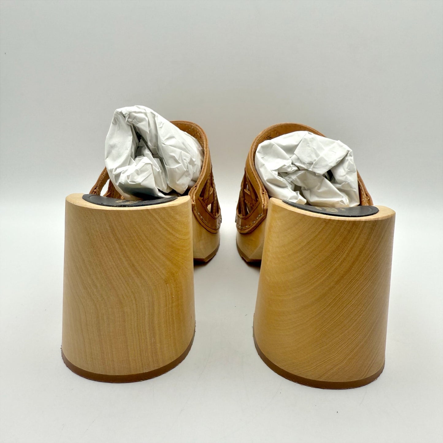 Swedish Hasbeens Womens Basket Clogs EU 38 US 8 M Brown Leather NWOB