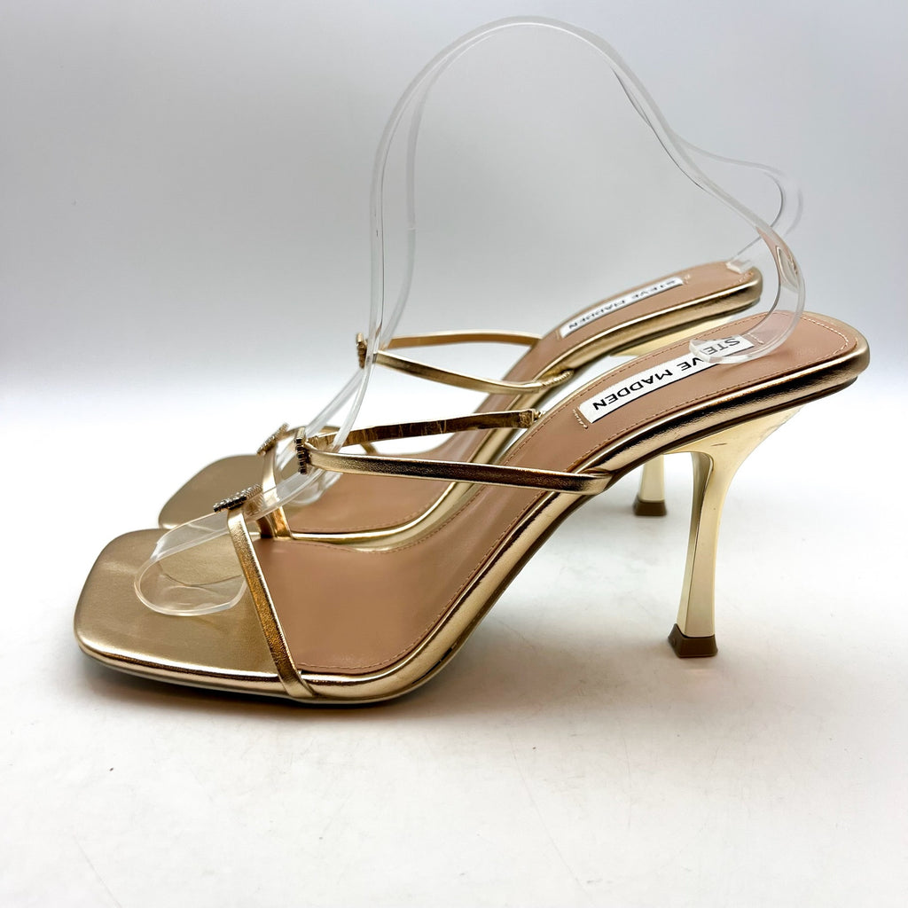 STEVE MADDEN Women's Aislin Heeled Sandals Size 10 Gold Square Toe NWOB