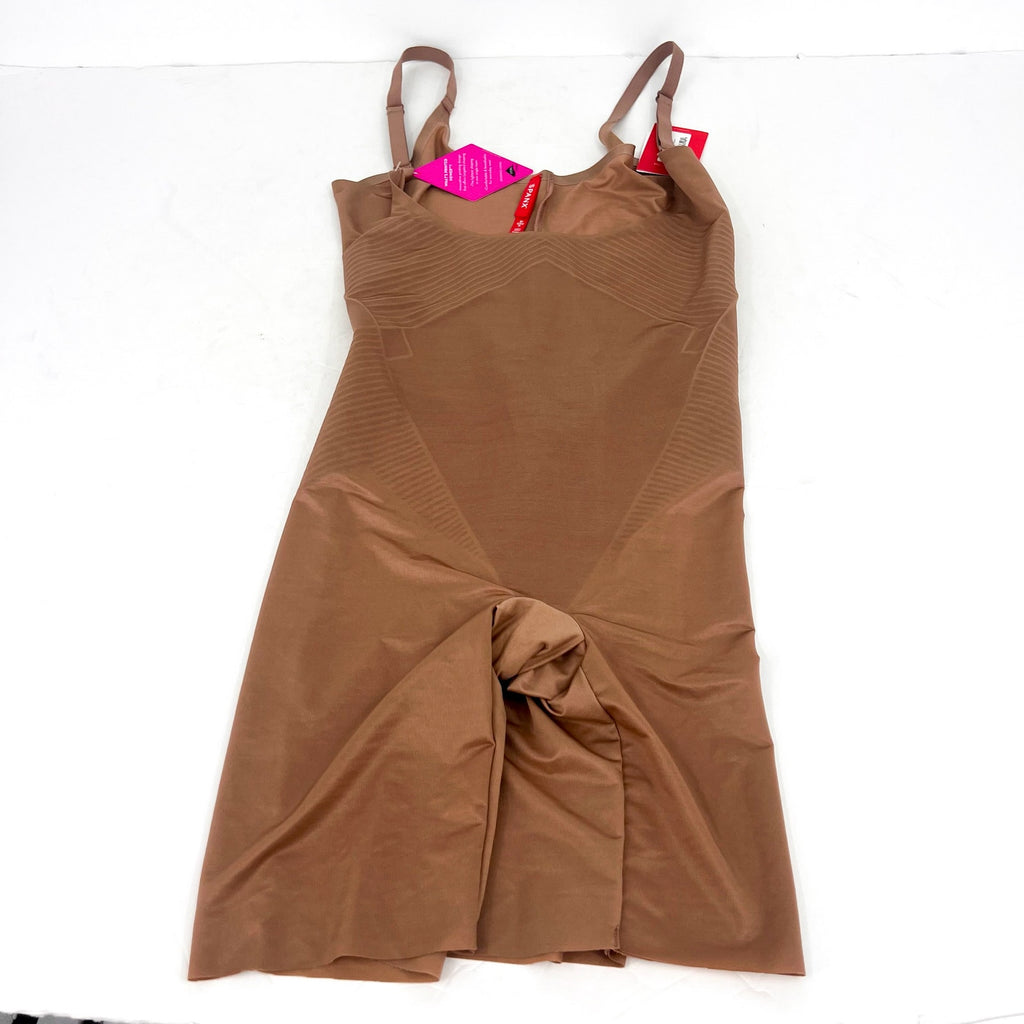 SPANX Open-Bust Mid-Thigh Bodysuit Small Cafe Au Lait 10235R NWT
