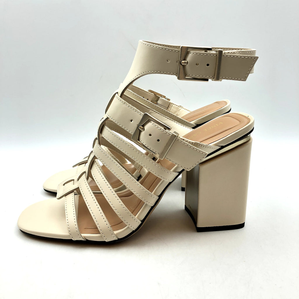 Vince Camuto Womens Hicheny Caged Sandals Size 5.5 Cream Leather Heels NIB