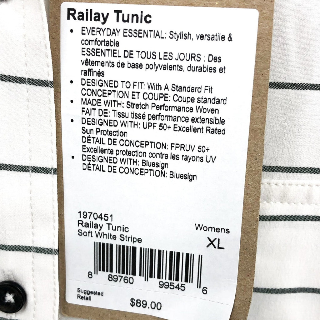 PRANA Womens Railay Tunic Top XL White Stripe Long Sleeve Button Up UPF 50+ NWT