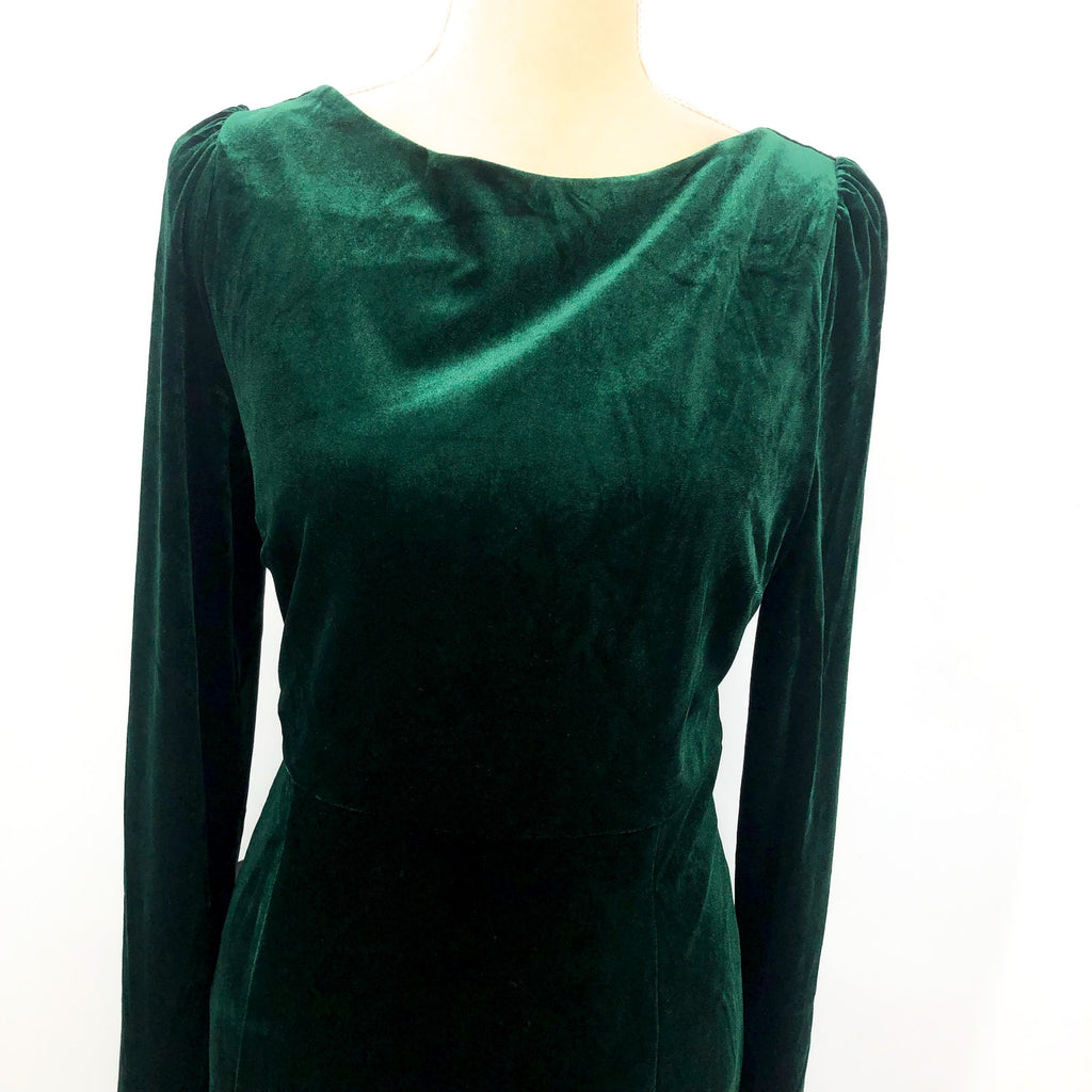 BARDOT Kalani Cowl Back Velvet Midi Dress Size 10 Large Green Long Sleeve NWT