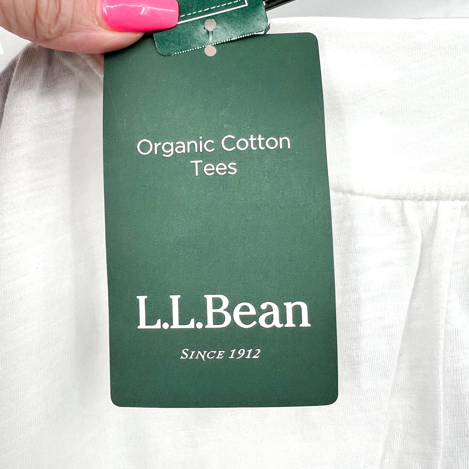 L.L BEAN Women's Organic Cotton V-Neck Cap-Sleeve Tee Large Reg White NWT