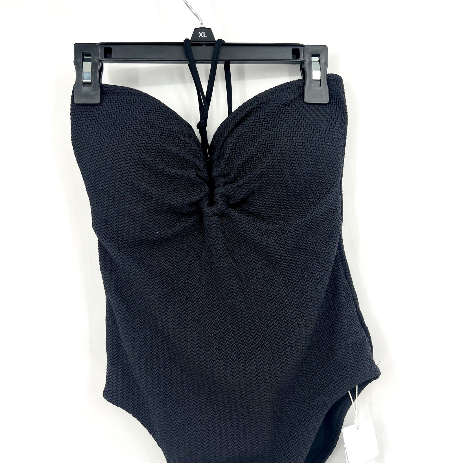 SEAFOLLY Sea Dive Bandeau One Piece Swimsuit Size 6 Black Textured Knit NWT