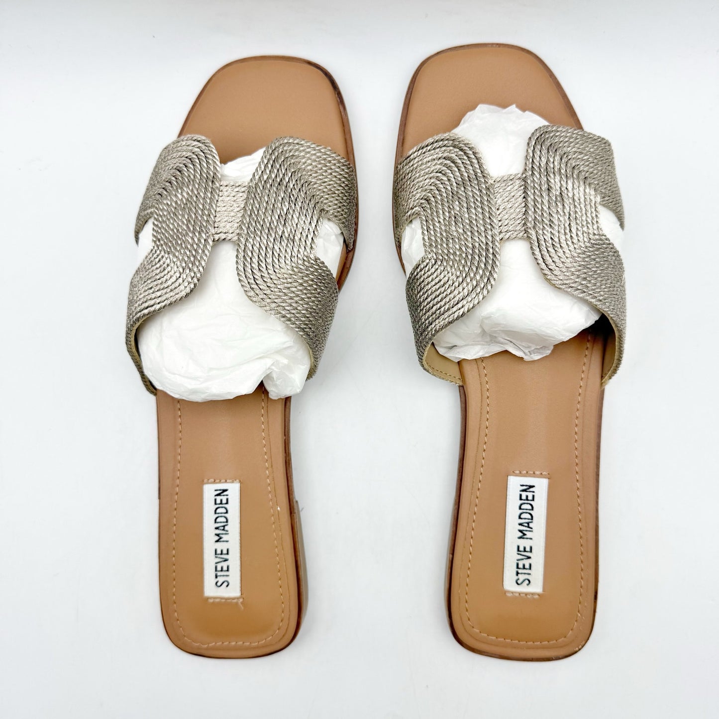 Steve Madden Womens Hadyn Braided Slide Sandals US 9.5 M Tan Metallic NIB