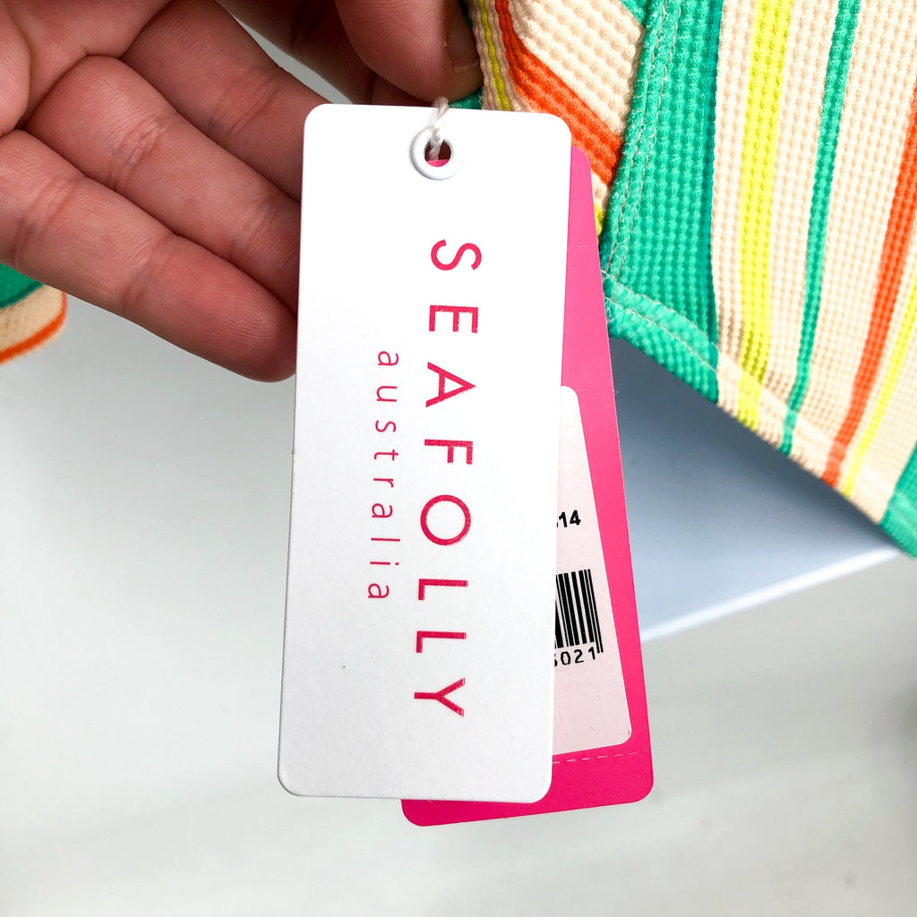SEAFOLLY Girls Tropical Night One Piece Swimsuit US 12 Green Stripe NWT