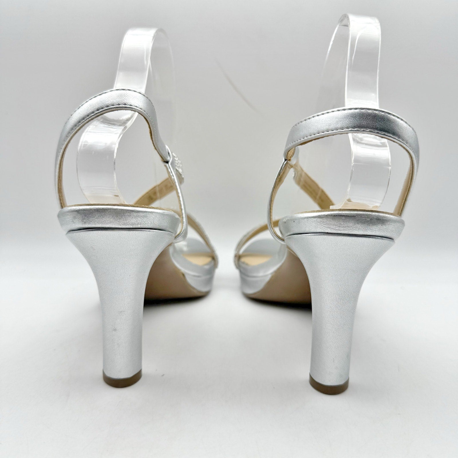 Naturalizer Womens Brenta2 Platform Heel Sandals US 9.5 M EU 40.5 Silver NWOB