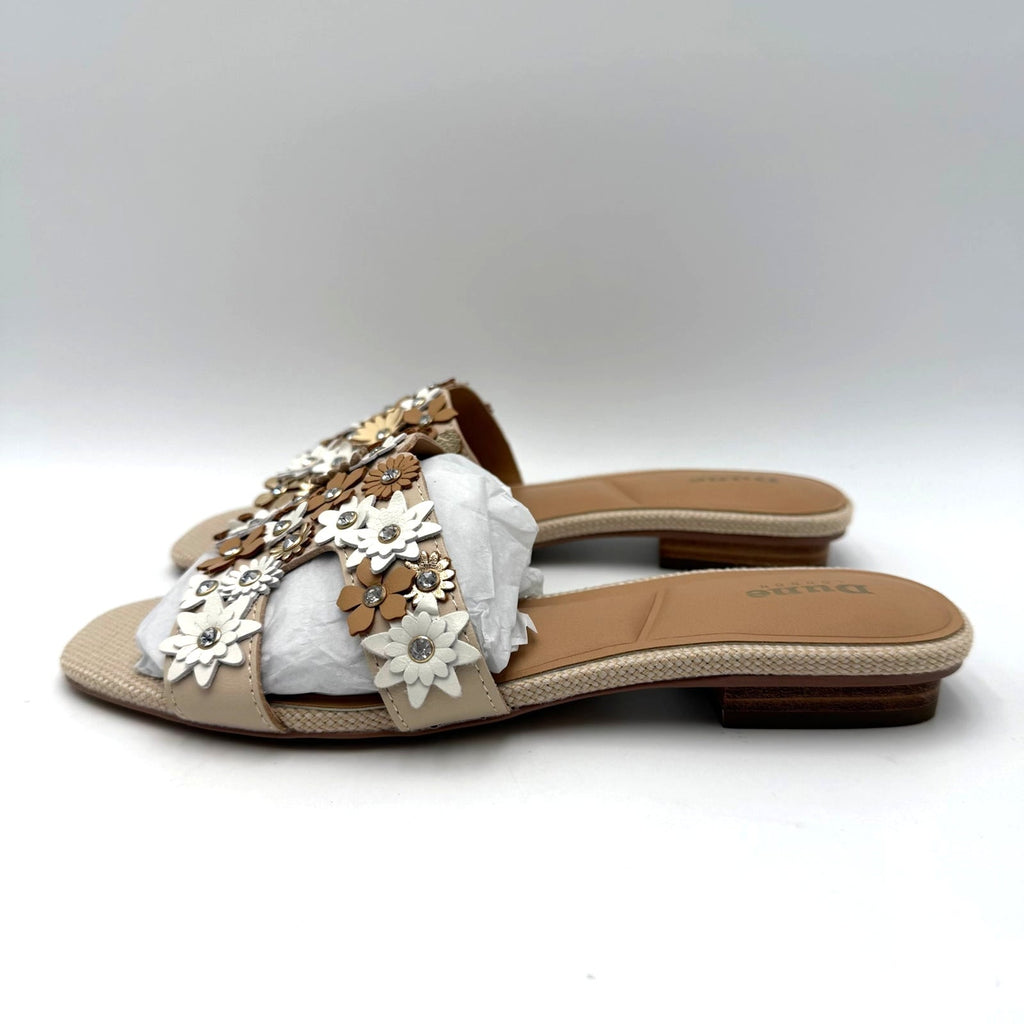 Dune London Womens Loupes Floral Slide Sandals Size 7 EU 37 White Leather NIB