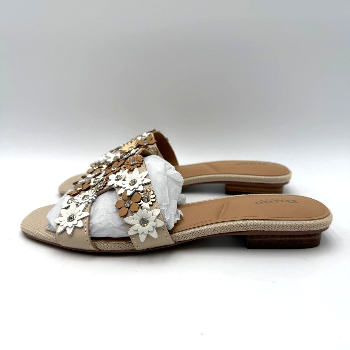 Dune London Womens Loupes Floral Slide Sandals Size 7 EU 37 White Leather NIB