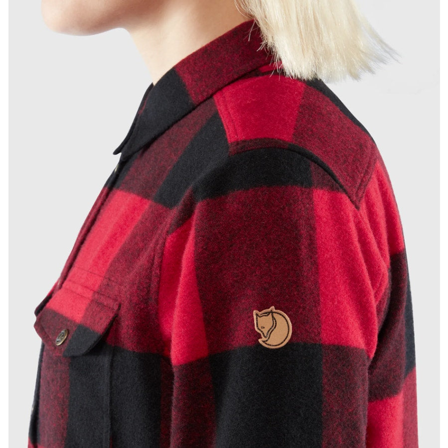 FJALLRAVEN Womens Canada Plaid Shirt Large Red Black Shacket Wool NWT