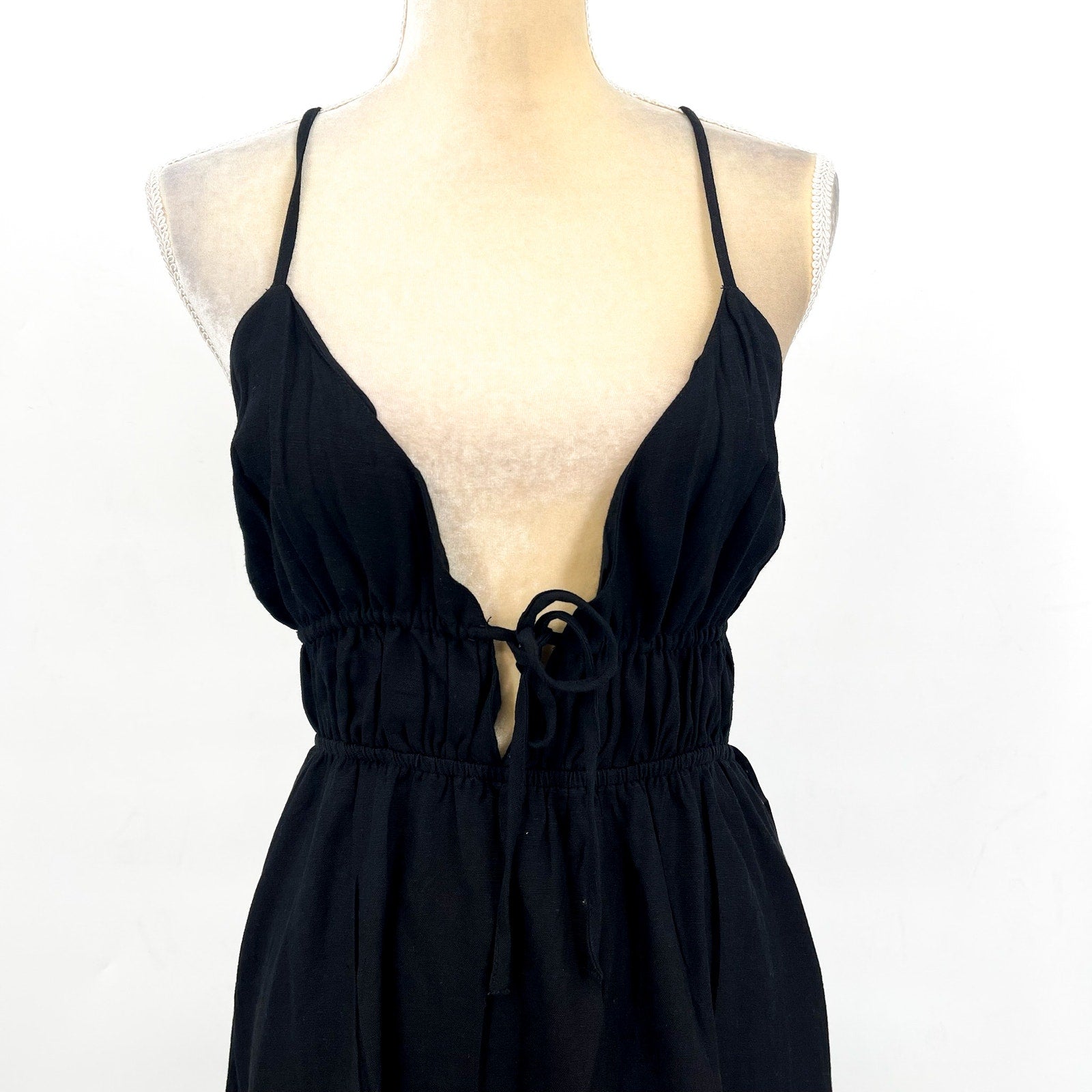 L*SPACE Women's Playa Vista Maxi Dress Medium Black Criss-Cross Linen Cotton NWT