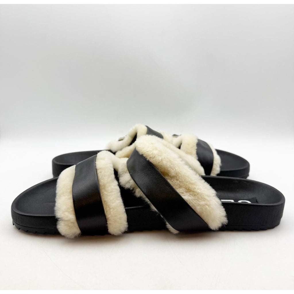 Senso Womens Dalley Slide Sandals EU 41 US 11 M Black Leather Shearling NWOB