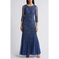 PISARRO NIGHTS Sequin Beaded Illusion Gown Size 2 Navy Blue Maxi Dress NWT