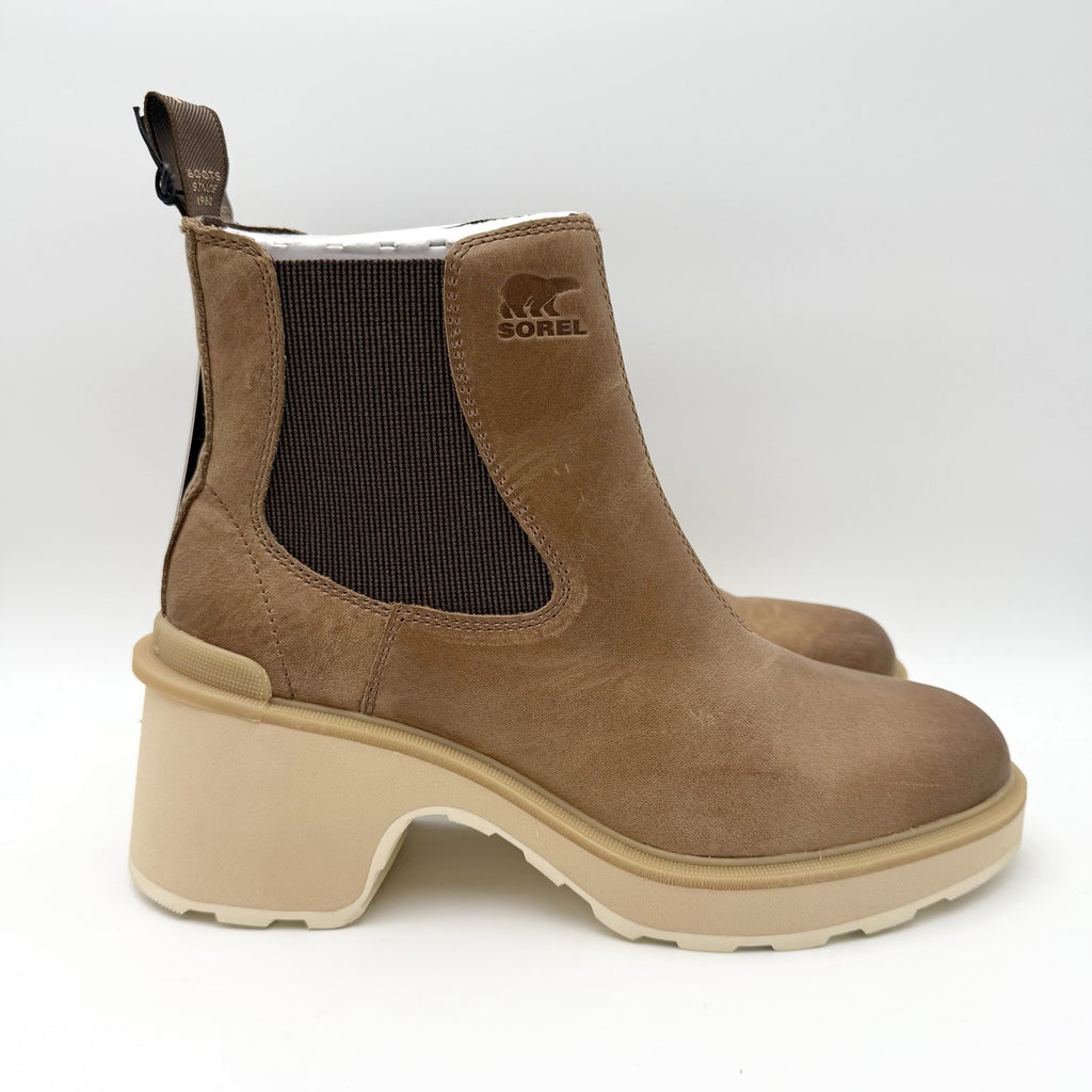 Sorel Womens Hi-Line Heel Chelsea Boots US 10.5 Taupe Tan Leather Waterproof NIB