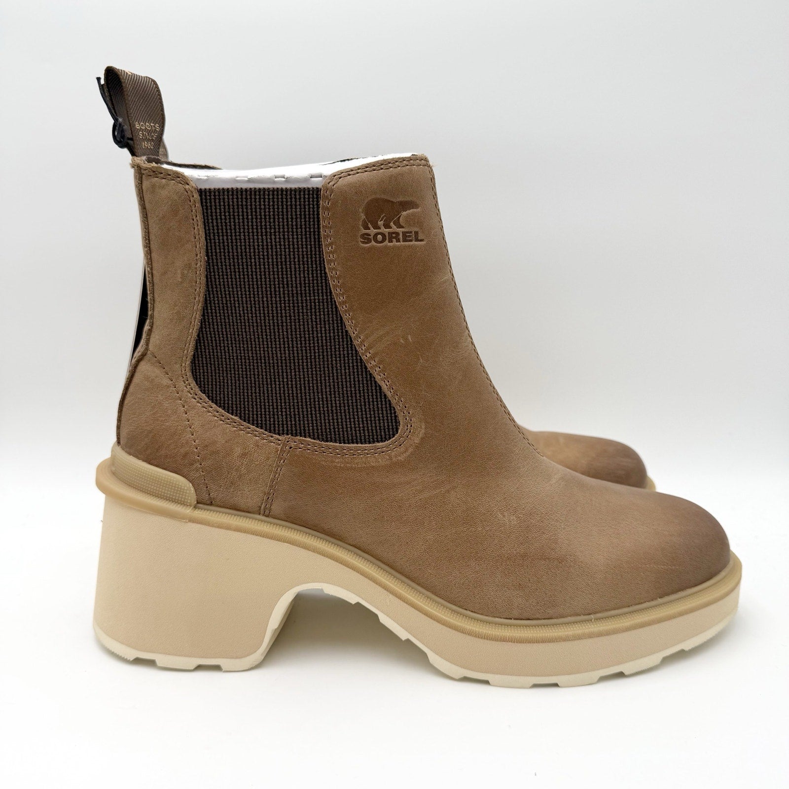 Sorel Womens Hi-Line Heel Chelsea Boots US 10.5 Taupe Tan Leather Waterproof NIB